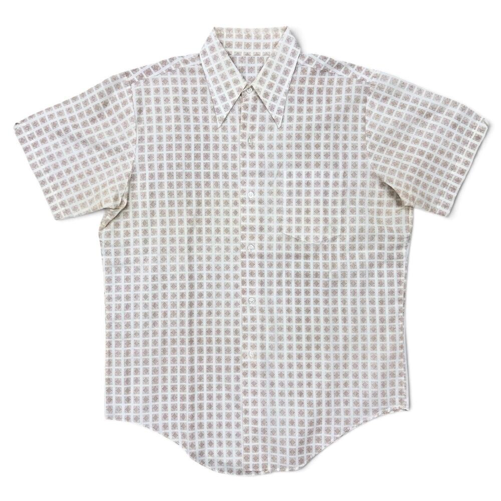 True Vintage MCM Park Ave Dagger Collar Short Sleeve Diamond Button Up Shirt